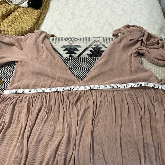 Free People Blush/Mauve Rayon Crinkle High-Low Flowy Dress Sz-S - Picture 14 of 14